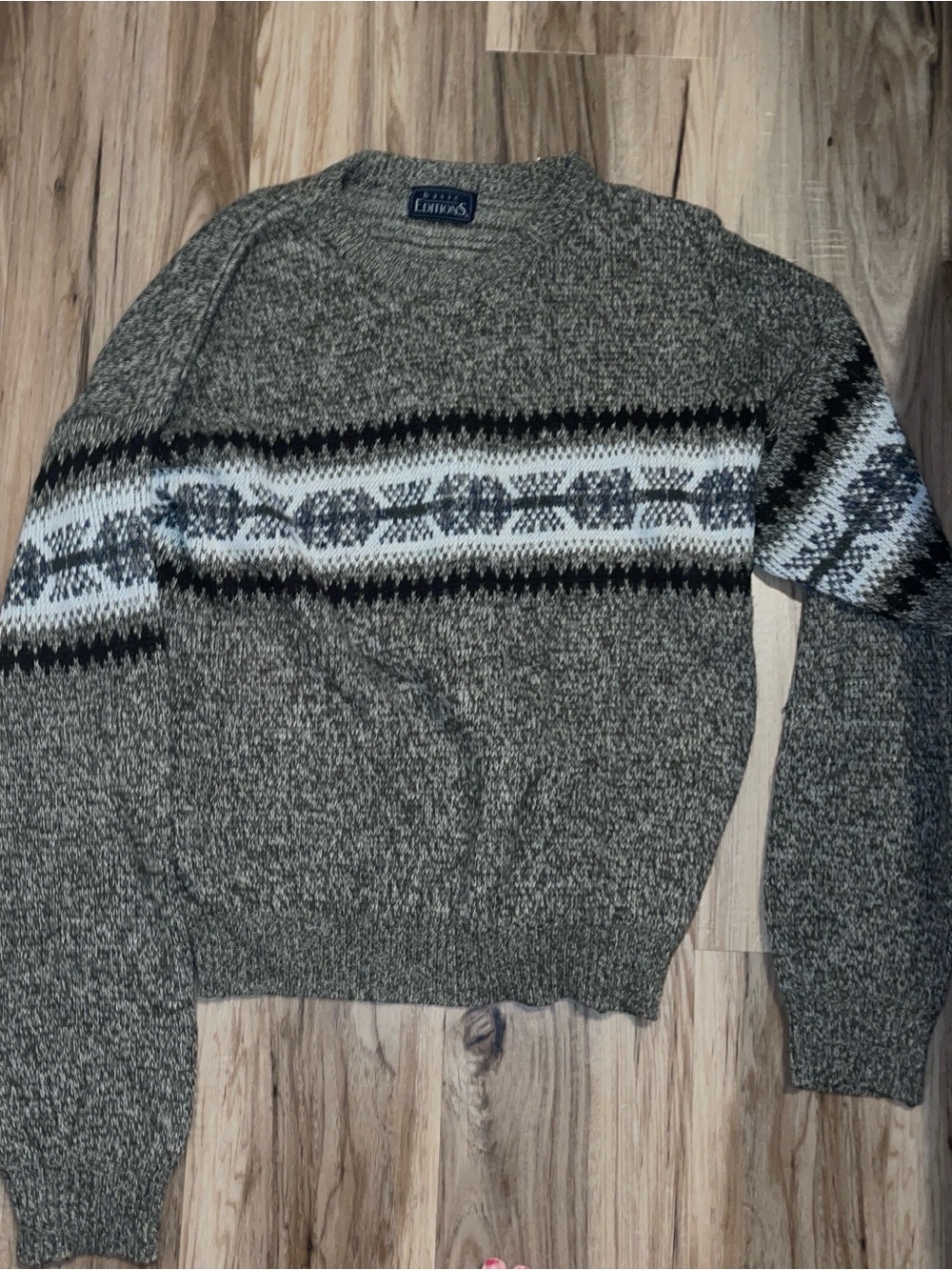 L.L. Bean Gray Fair Isle Crewneck Sweater